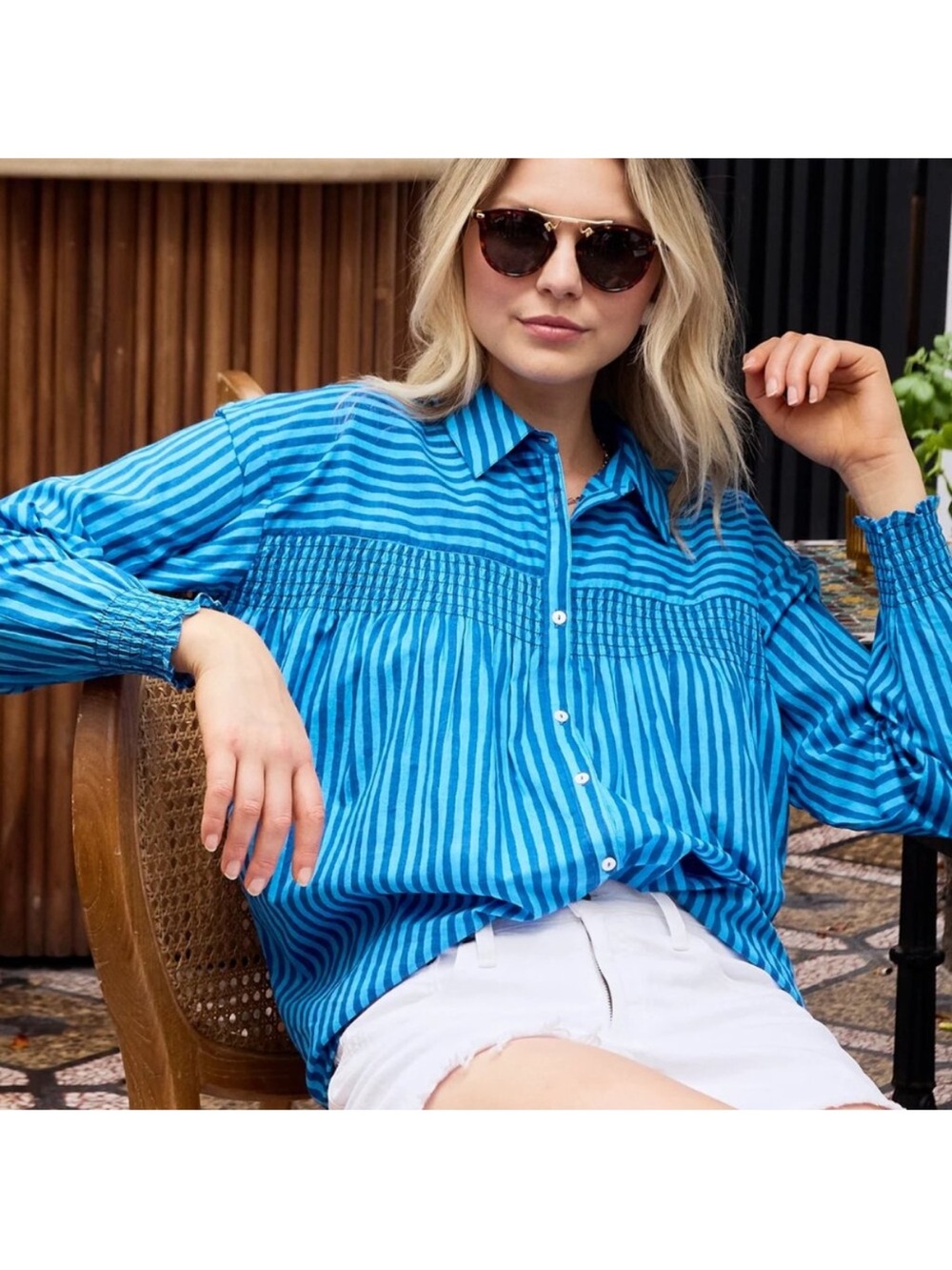 Printfresh Easy Street Blouse in Seaside Stripes Saltwater Blue